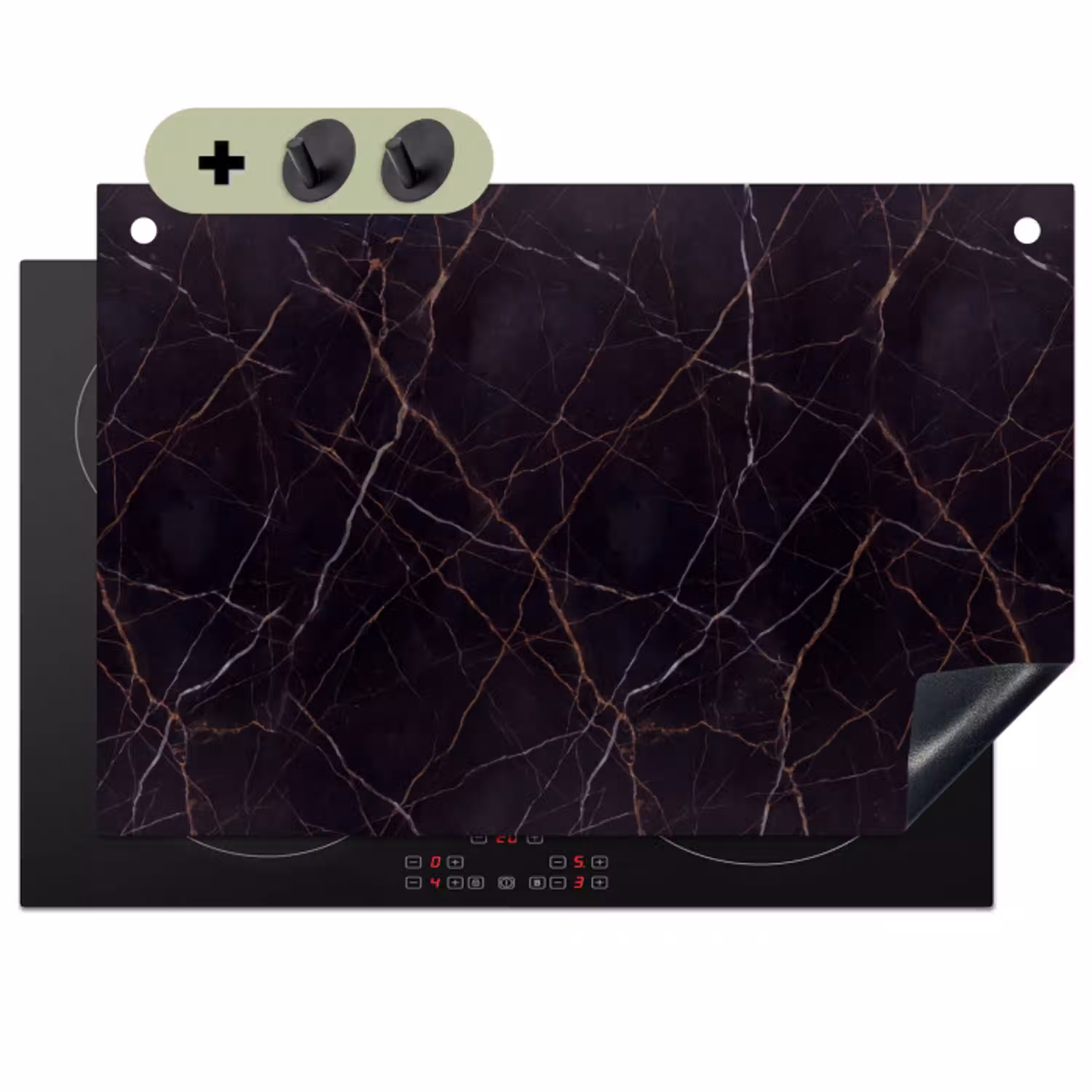 Natuursteen - Marmerpatroon - Abstract - Modern - Zwart - Goud Inductie beschemer met haakjes klein -3d