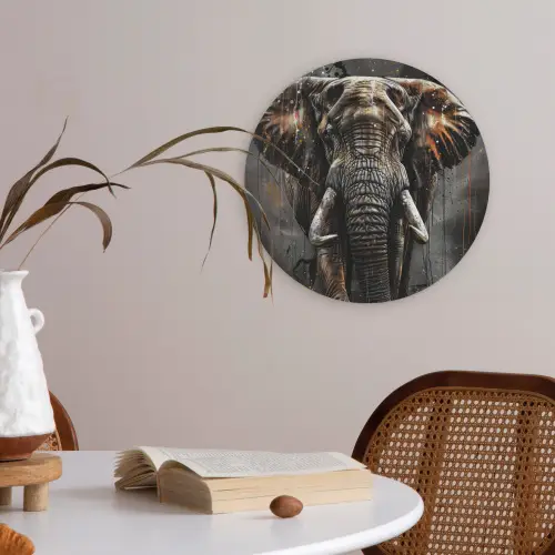 Olifant - Watercolor - Wilde dieren - Luxe Akoestische PET Vilt - Rond klein -sfeer3