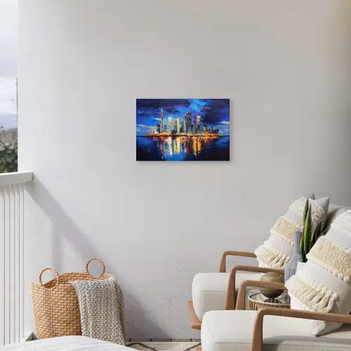 Skyline Toronto - Modern - Stadslicht - Blauw Tuinposter op houten frame 2 cm dik klein -sfeer1