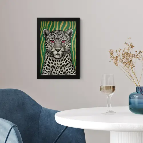 Panter - Zebrapatroon - Groen fotolijst zwart zonder passe partout klein -sfeer4