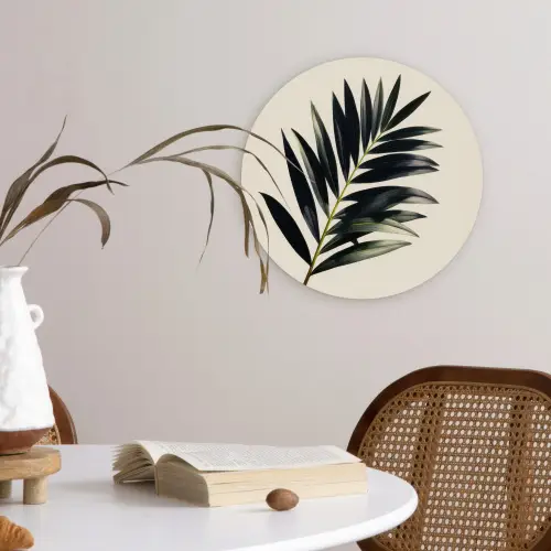 Palmblad - Subtiel - Groen - beige Wandcirkel kunststof plaat 5mm dik klein -sfeer4