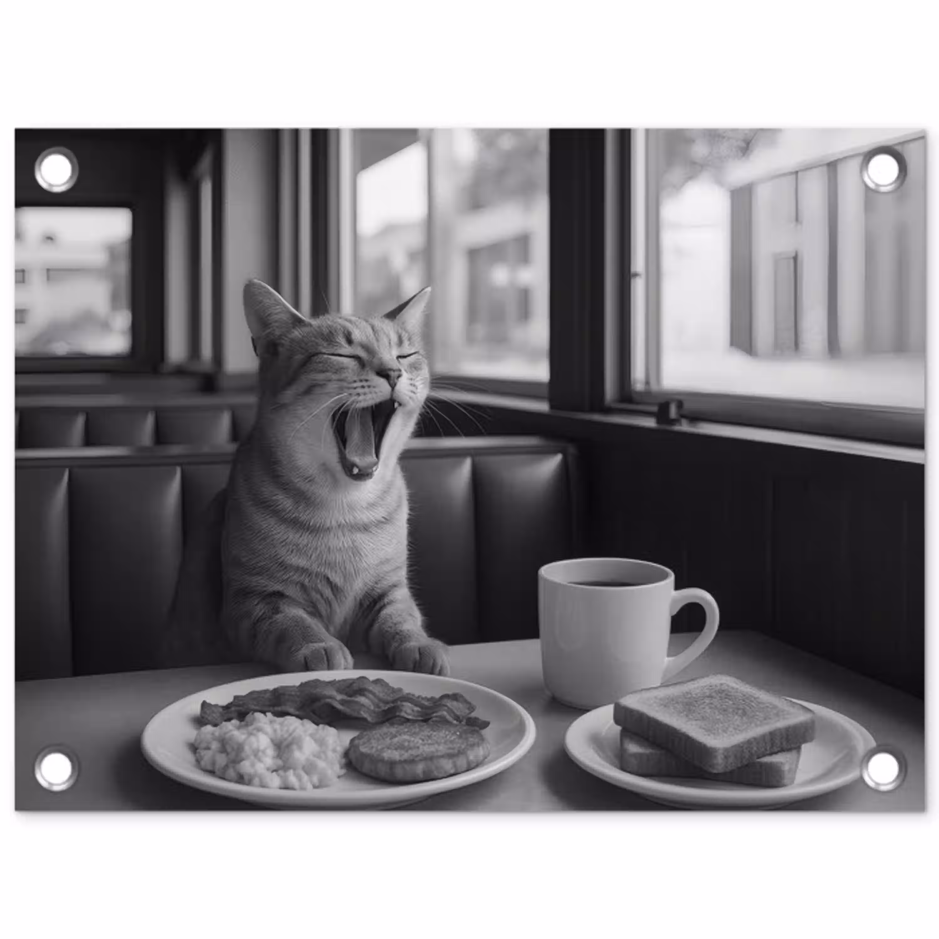 Kat - Koffie - Brood - Zwart tuinposter los doek klein -3d