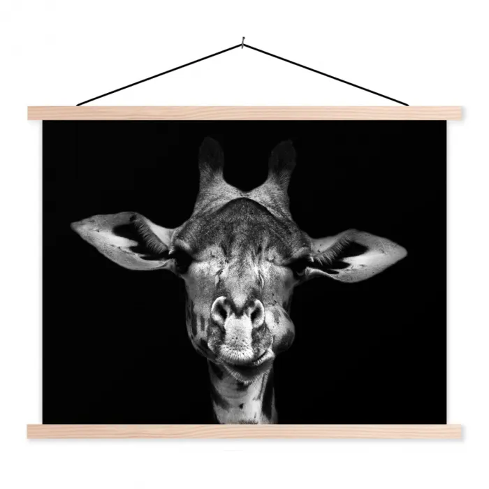 Giraffe - Portret - Dieren - Zwart - Wit textielposter latten blank klein -3d