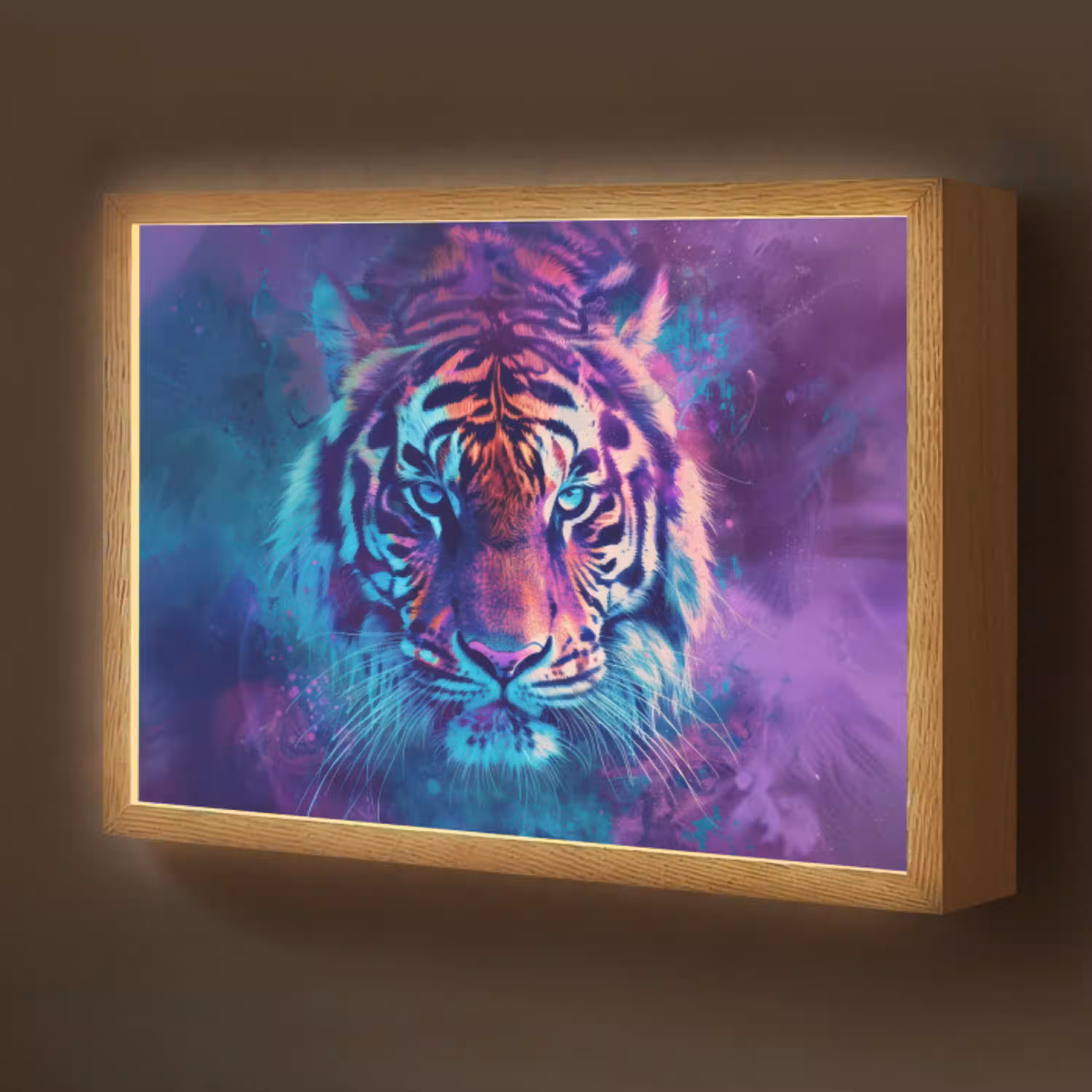 Tijger - Kleurrijk - Rook - Dieren Light Box met batterij (Wandlamp kind) middel -z3d_website
