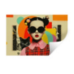 Meisje - Zonnebril - Kat - Retro Muursticker klein -3d