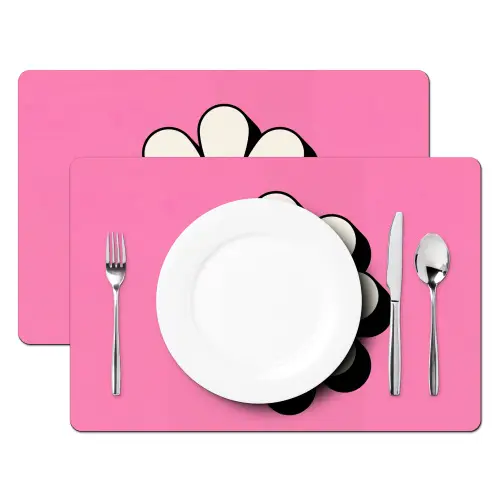 Smiley - Bloem - Roze Placemat vinyl groot -zzsfeer2_Kitchenyeah-website