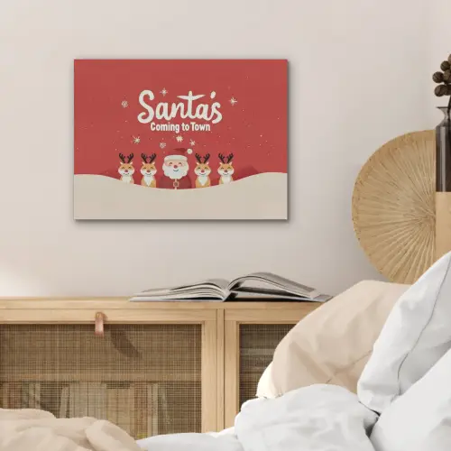 Illustratie - Kerstman - Rendieren - Rood PET vilt klein -sfeer3