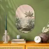 Tropisch landschap - palmbomen - Bloemen - Roze lucht Wandcirkel Ovaal Forex klein -sfeer2