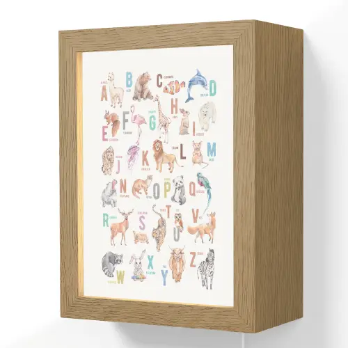 Alfabet - Educatief - Letters leren voor kinderen - Wilde dieren - Kleurrijk Light Box met kabel (Wandlamp kind) klein -3d