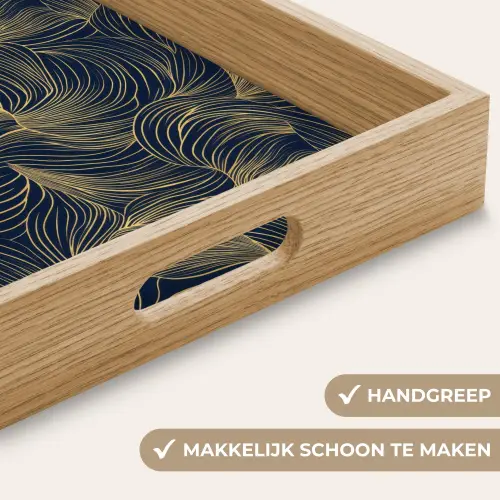 Abstract - Lijnen - Blauw - Goud Dienblad Rechthoek middel 911 -USP_HandgreepNL