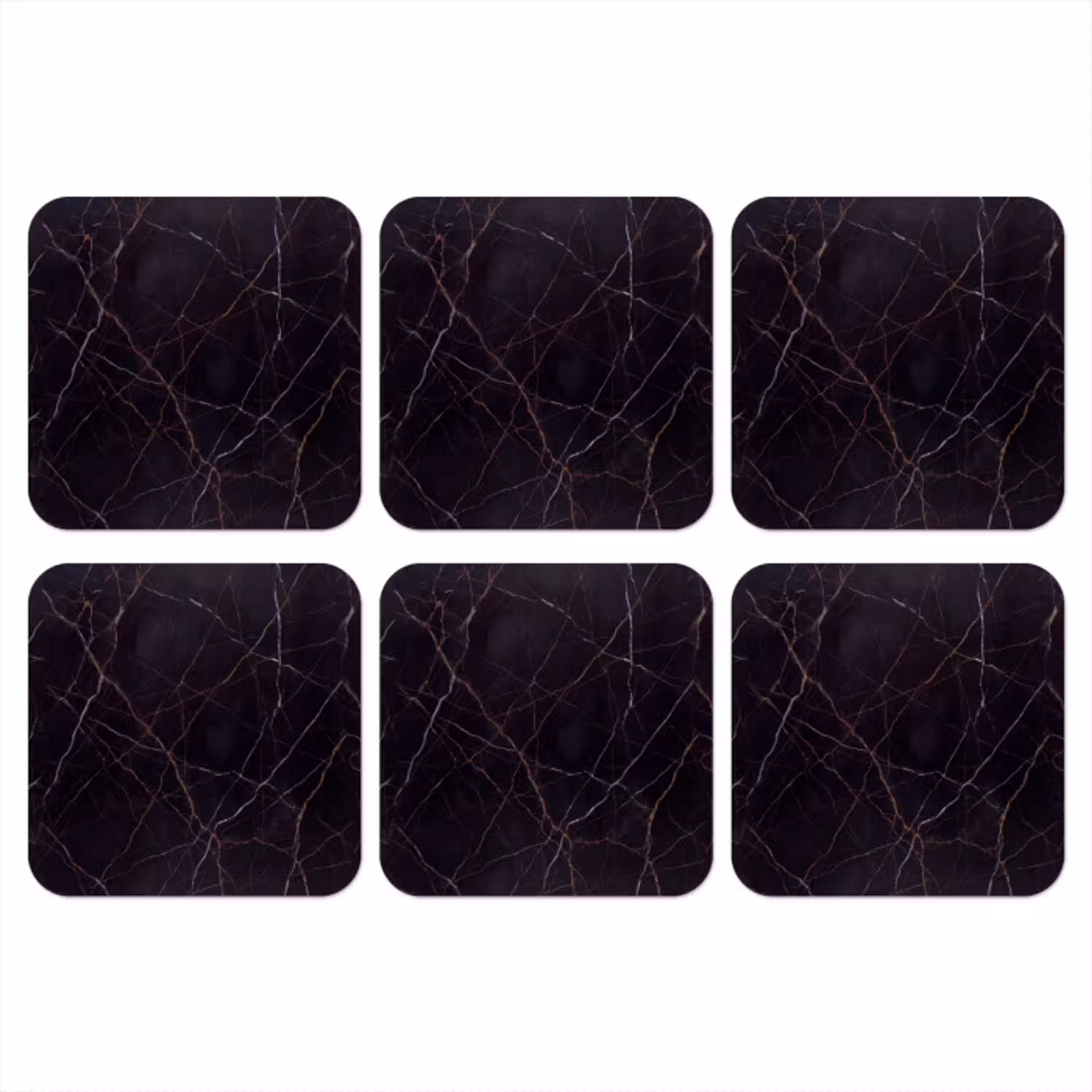 Natuursteen - Marmerpatroon - Abstract - Modern - Zwart - Goud onderzetter kurk middel -3d
