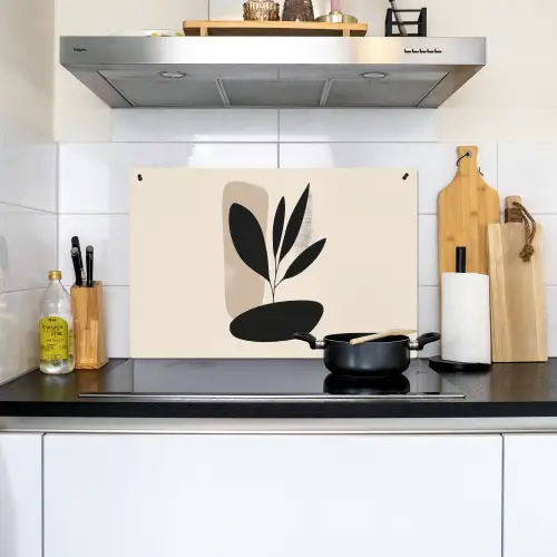 Plant - Beige - Japandi Inductie beschemer met haakjes klein -sfeer2