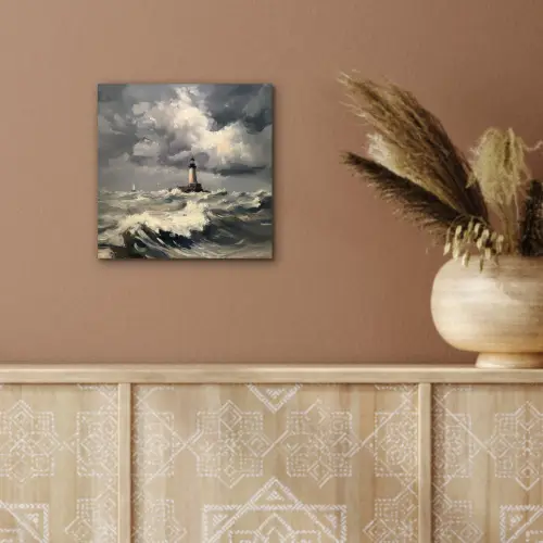 Vuurtoren - Golven - Storm aluminium wit klein -sfeer4
