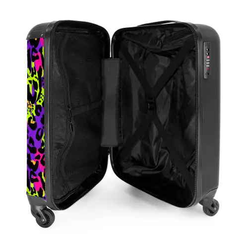 Neon panterprint op paars met kleurrijke accenten NBS - Handbagage koffer - Volwassenen Unisex middel -binnenkant