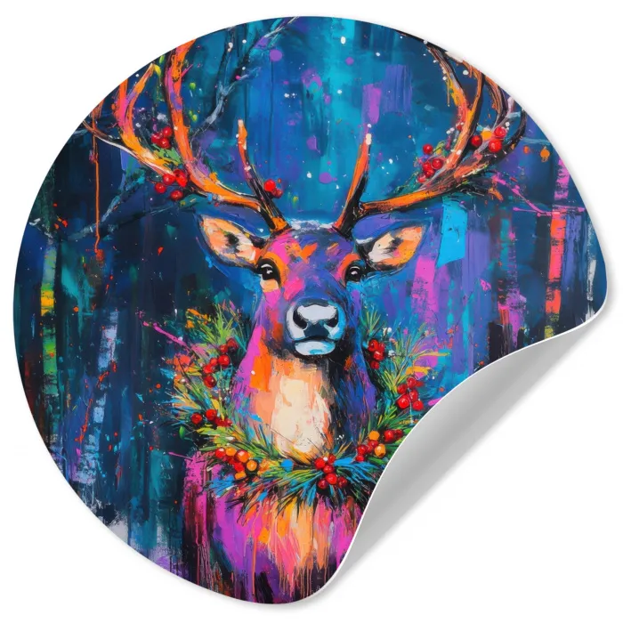 Rendier - Krans - Sprookjesachtig - Blauw Wandcirkel behangsticker klein -3d