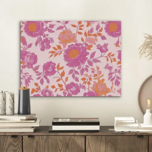 Bloemenpatroon - Roze - Oranje - Bloemen PET vilt klein -sfeer1