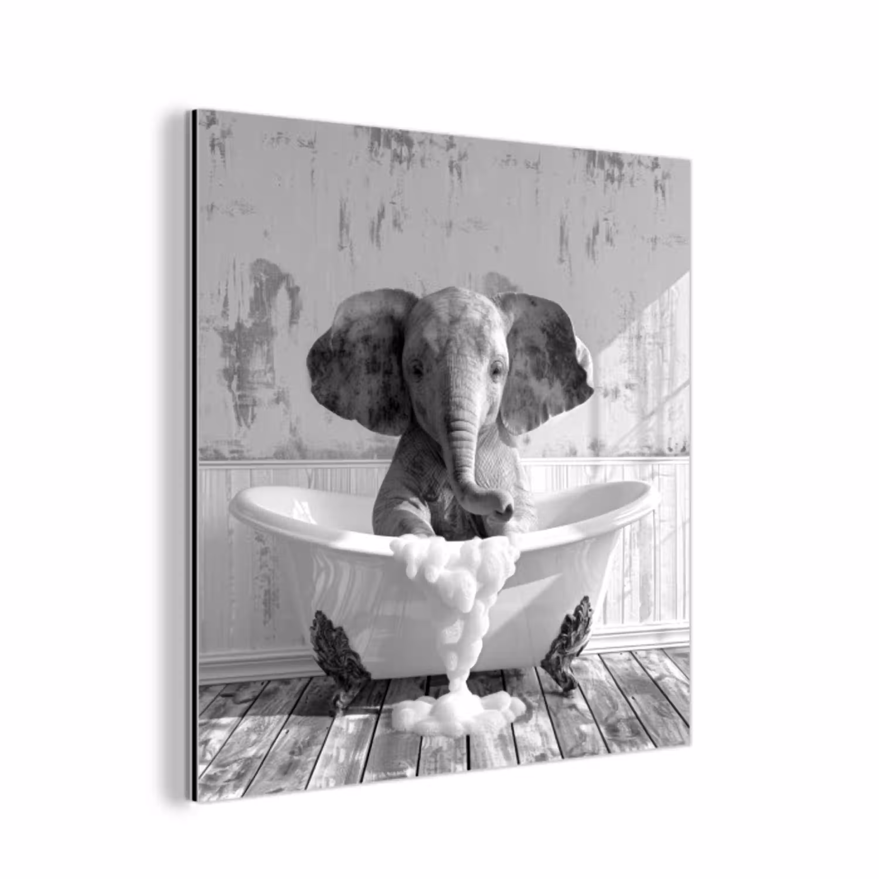 Olifant - Vintage - Dieren - Zwart - Wit aluminium wit klein -3d