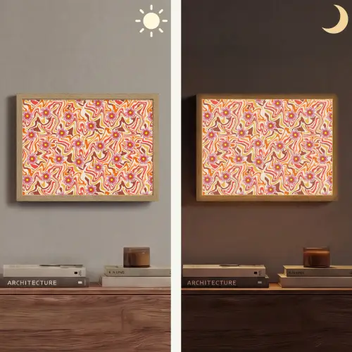 Retro - Bloemen - Patroon Light Box met batterij (Wandlamp) middel 907 -sfeer3