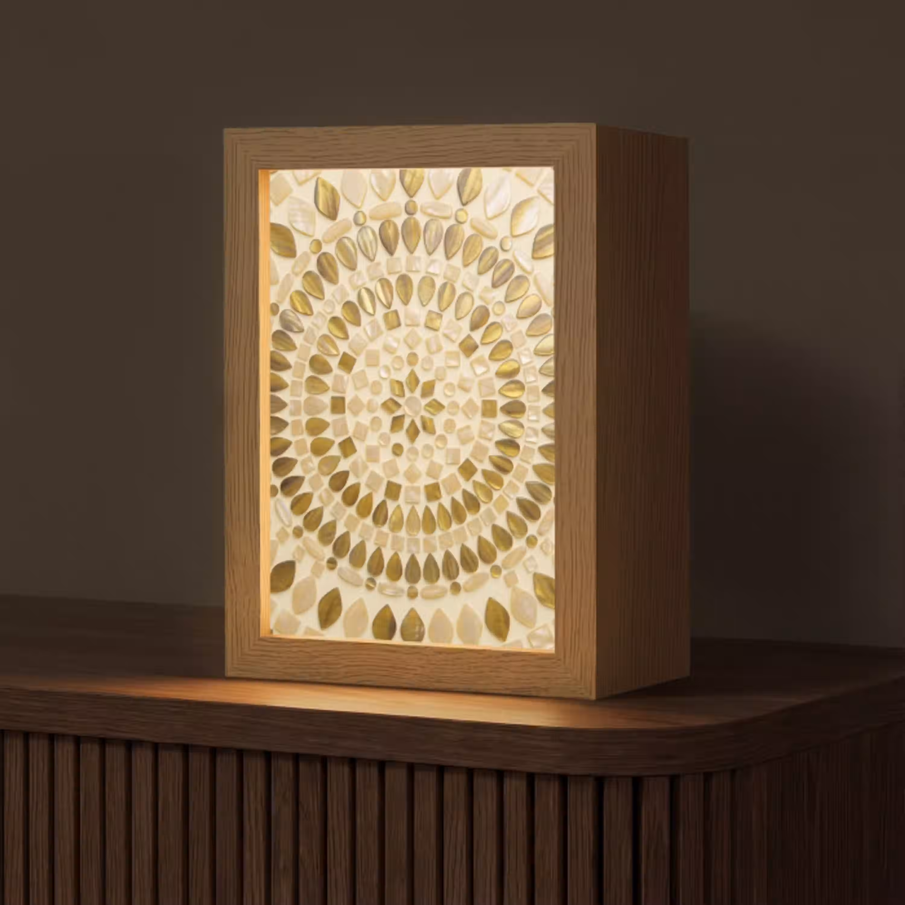 Patroon - Vormen - Mozaïek - Abstract - Goud Light Box met kabel (Tafellamp) klein -z3d_website