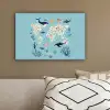 Wereldkaart - Zeeleven - Blauw canvas 2cm klein -sfeer3
