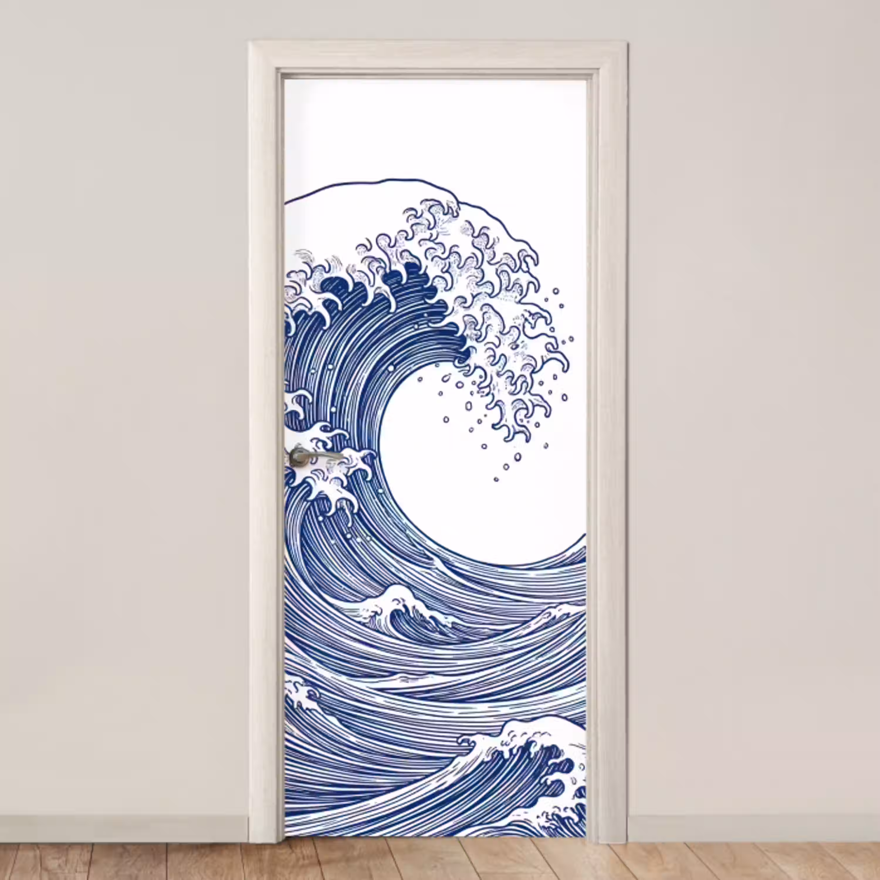 Golf - Japans - Zee - Illustratie - Blauw deurposter klein -3d_beige