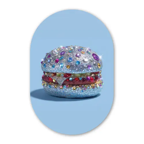 Glitters - Hamburger - Blauw Wandcirkel Ovaal Glas middel -3d