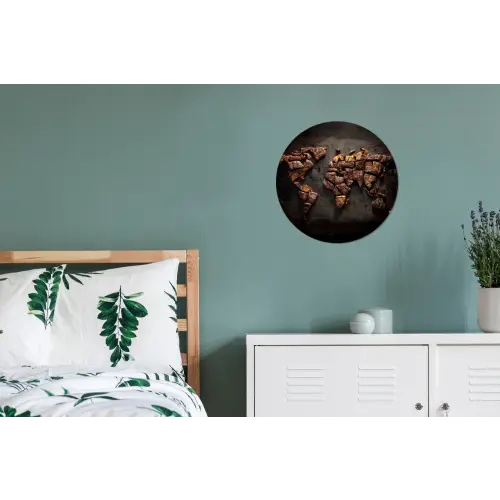 Wereldkaart - Gegrild vlees Wandcirkel aluminium klein -slaapkamer