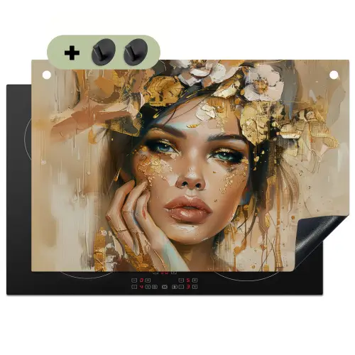 Vrouw - Bloemen  - Goud - Portret Inductie beschemer met haakjes klein -3d