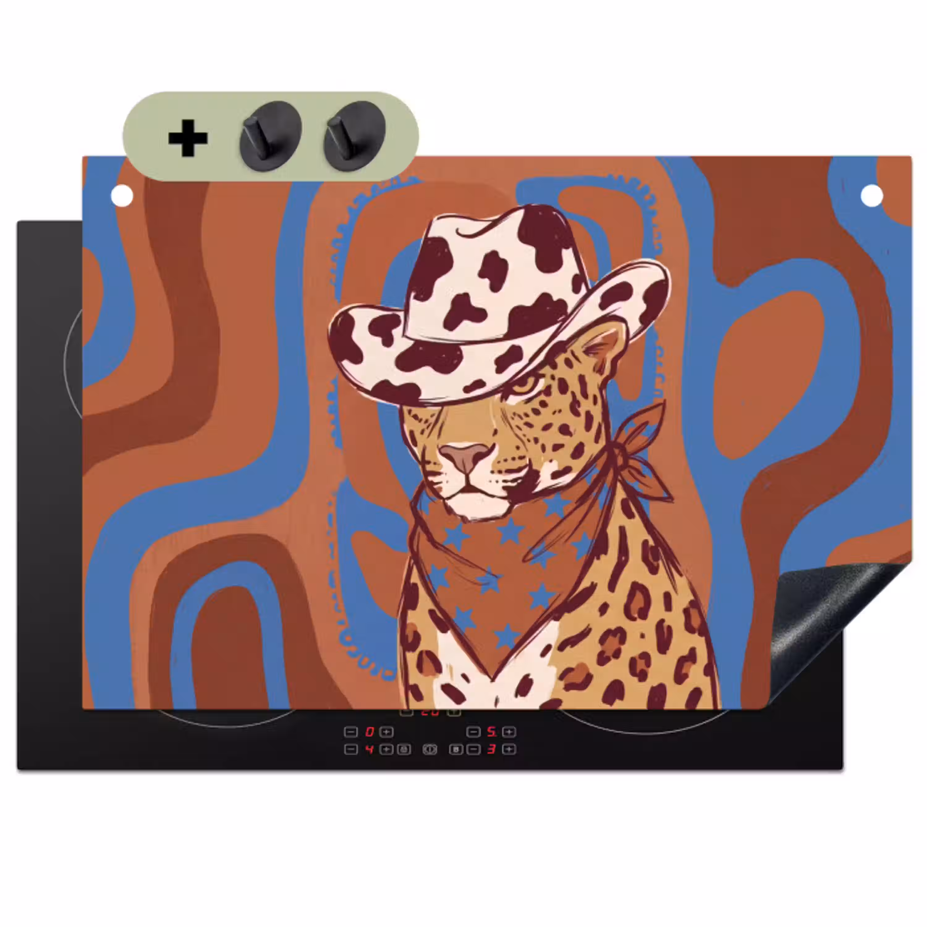 Dieren - Cowboyhoed - Modern - Illustratie - Bruin Inductie beschemer met haakjes klein -3d