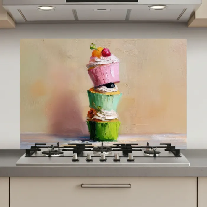 Cupcakes - Gestapeld - Kleurrijk - Fruit keuken achterwand spatscherm klein -3d_website
