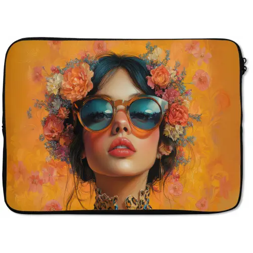 Vrouw - Bloemen - Aesthetic - Oranje laptophoes neopreen klein -zkaufland3dotto