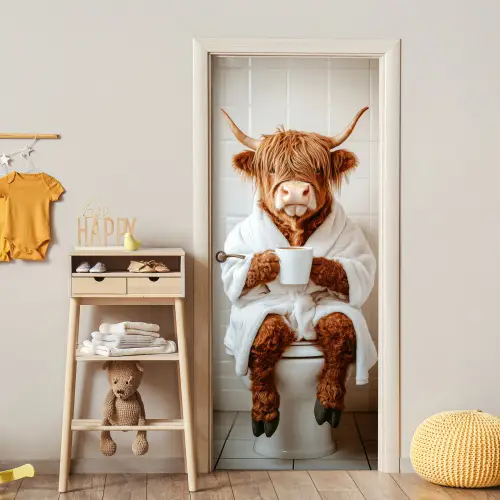 Schotse Hooglander - WC - Badjas - Modern - Dieren deurposter klein -sfeer4