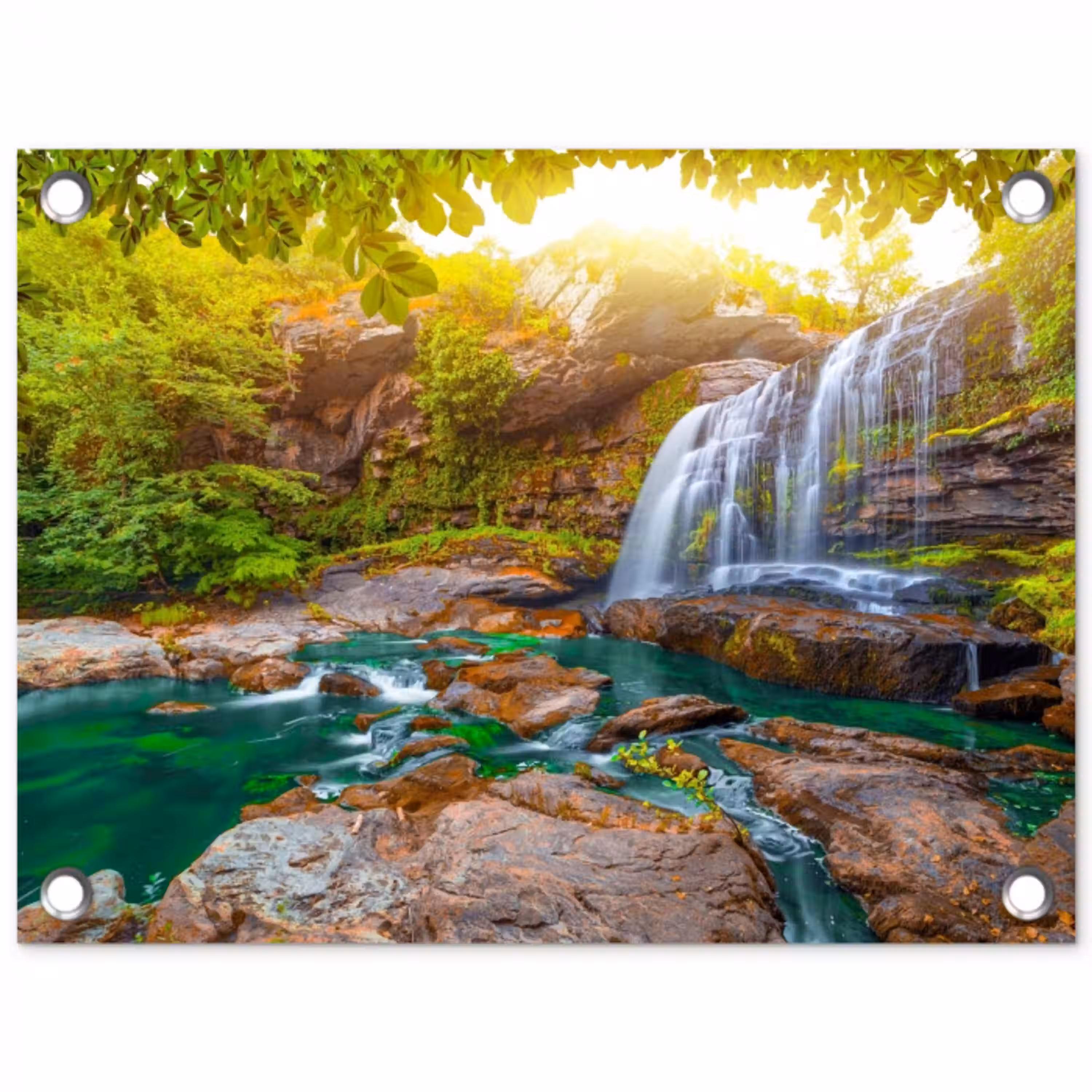 Waterval in een weelderig bos tuinposter los doek klein -3d
