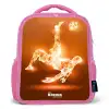 Oranje lichtvoetballer in zweefmoment Kinderrugzak - Roze middel -3d