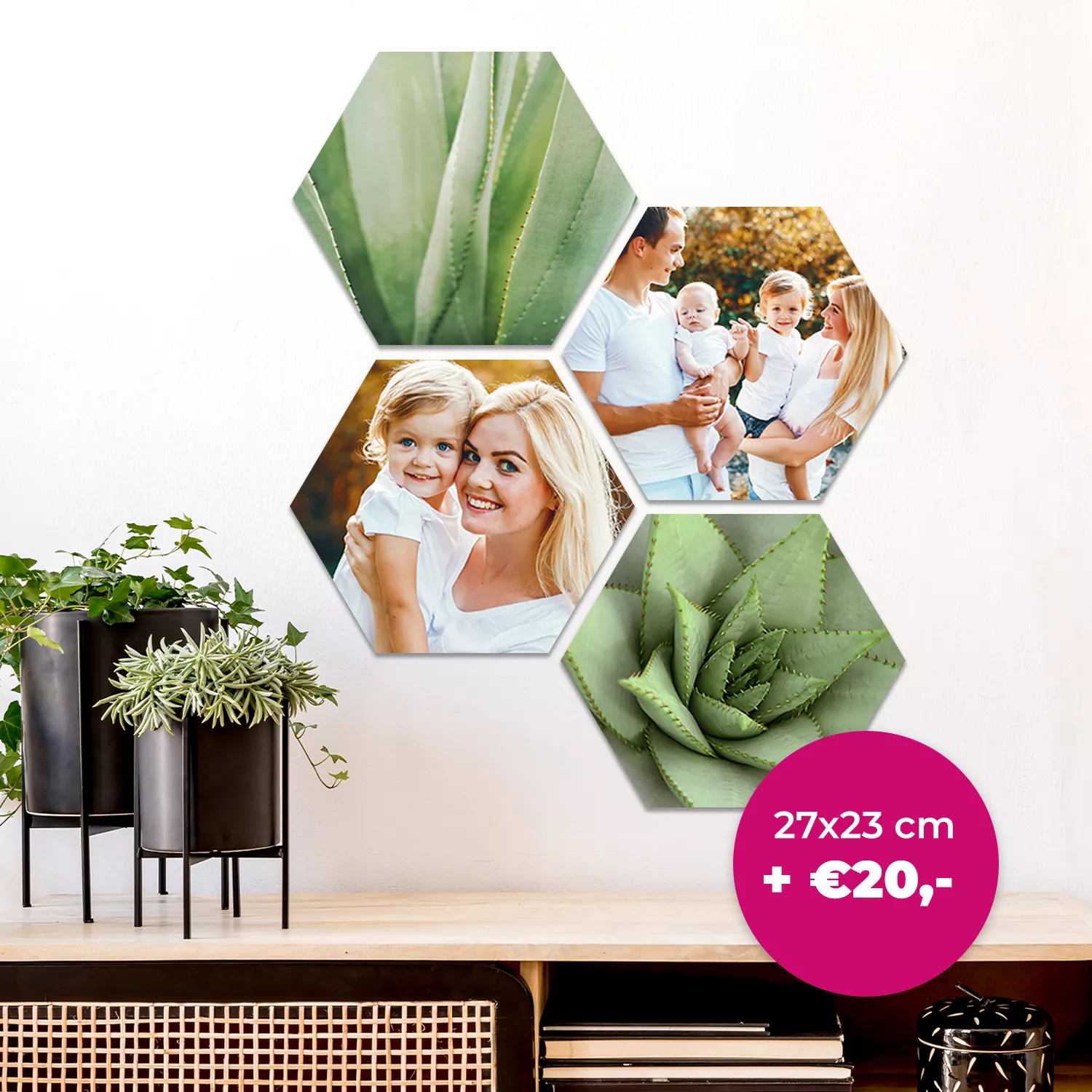 4 stuks hexagons 27x23 cm  + € 20,00