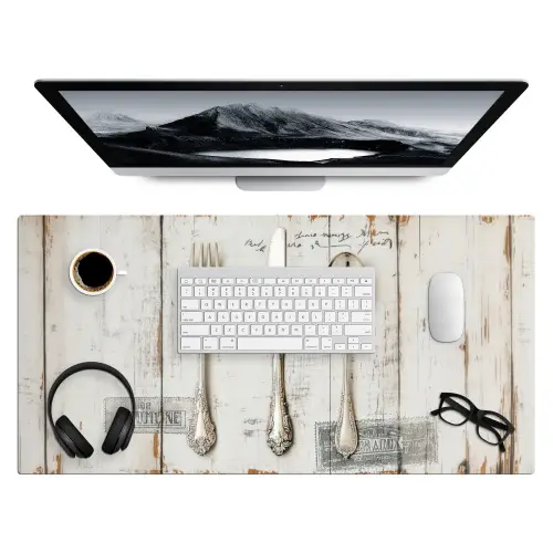 Zilver - Bestek - Hout Muismat XXL klein -3d