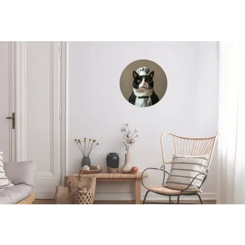 Kat - Kokskleding - Zwart - Wit Wandcirkel aluminium klein -woonkamer