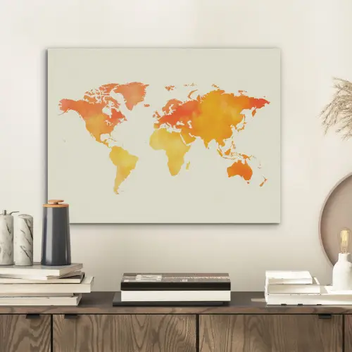 Wereldkaart - Oranje - Kleurrijk PET vilt klein -sfeer1