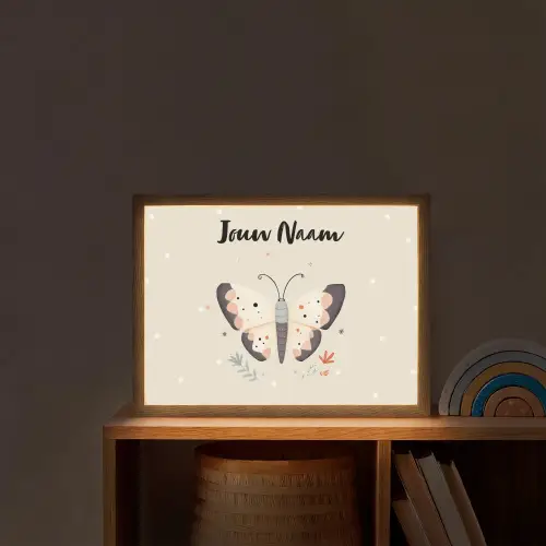 Vlinder - Stippen - Bloemen - Beige Light Box met batterij (Wandlamp kind) middel -sfeer1_kind
