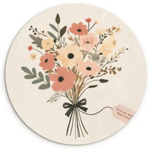 Bloemen - Quote - Beige - Lint Wandcirkel plexiglas klein -3d