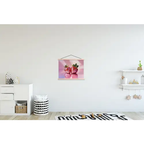 Disco - Fruit - Glitter - Strawberry textielposter latten blank klein -kinderkamer
