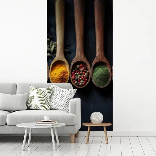 Houten - Lepels - Specerijen - Kruiden fotobehang vinyl groot -woonkamer