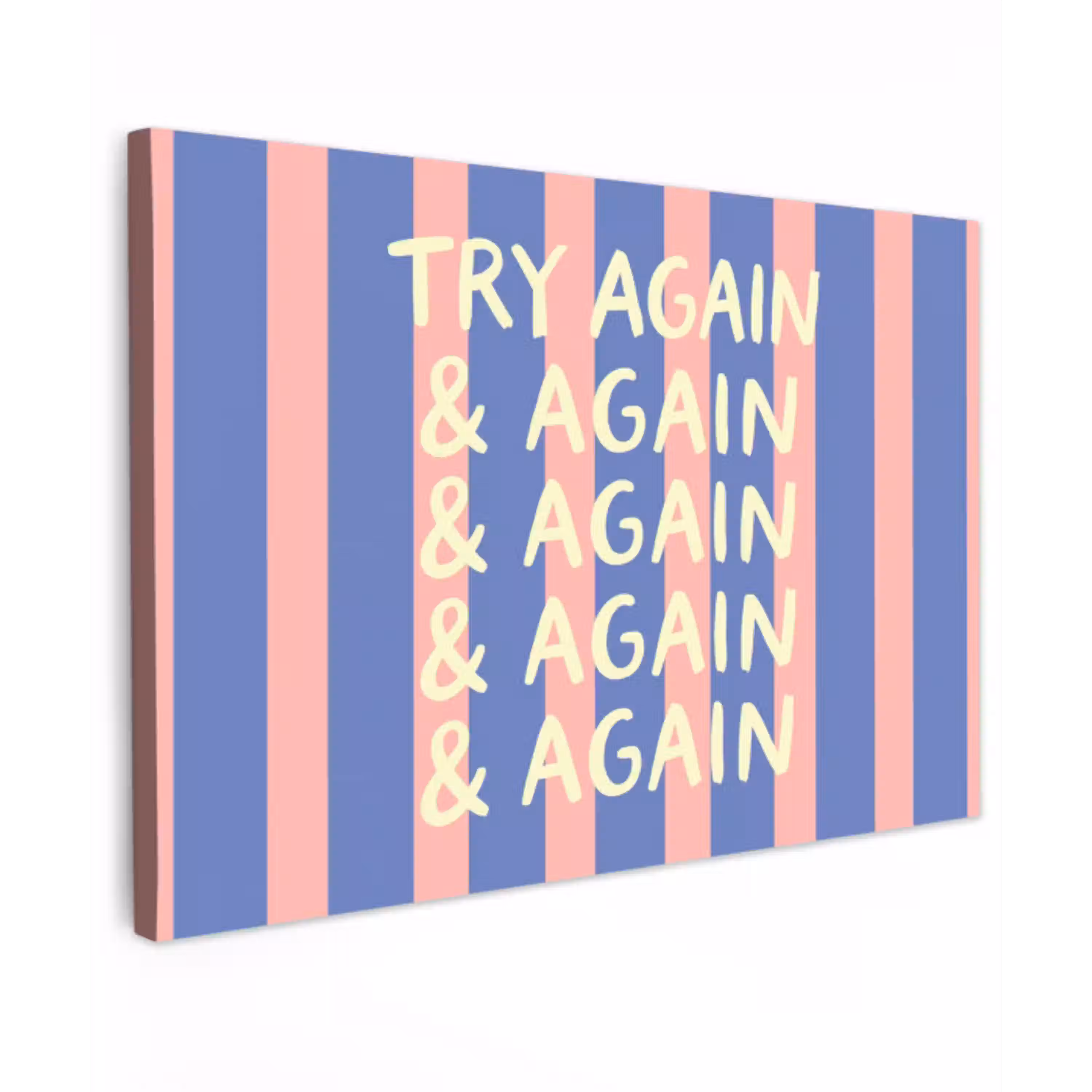 Try again - Strepen - Roze - Verticaal - Blauw canvas 2cm klein -z3d