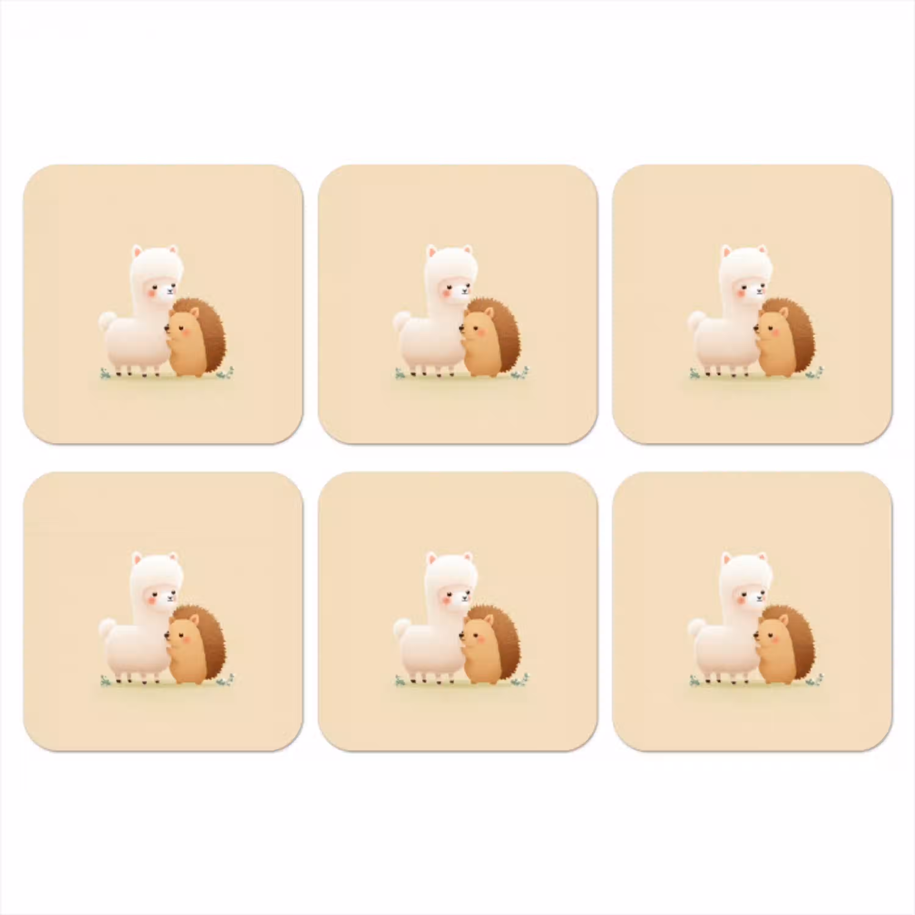 Alpaca - Egel - Bruin - Knuffelen onderzetter kurk middel -3d