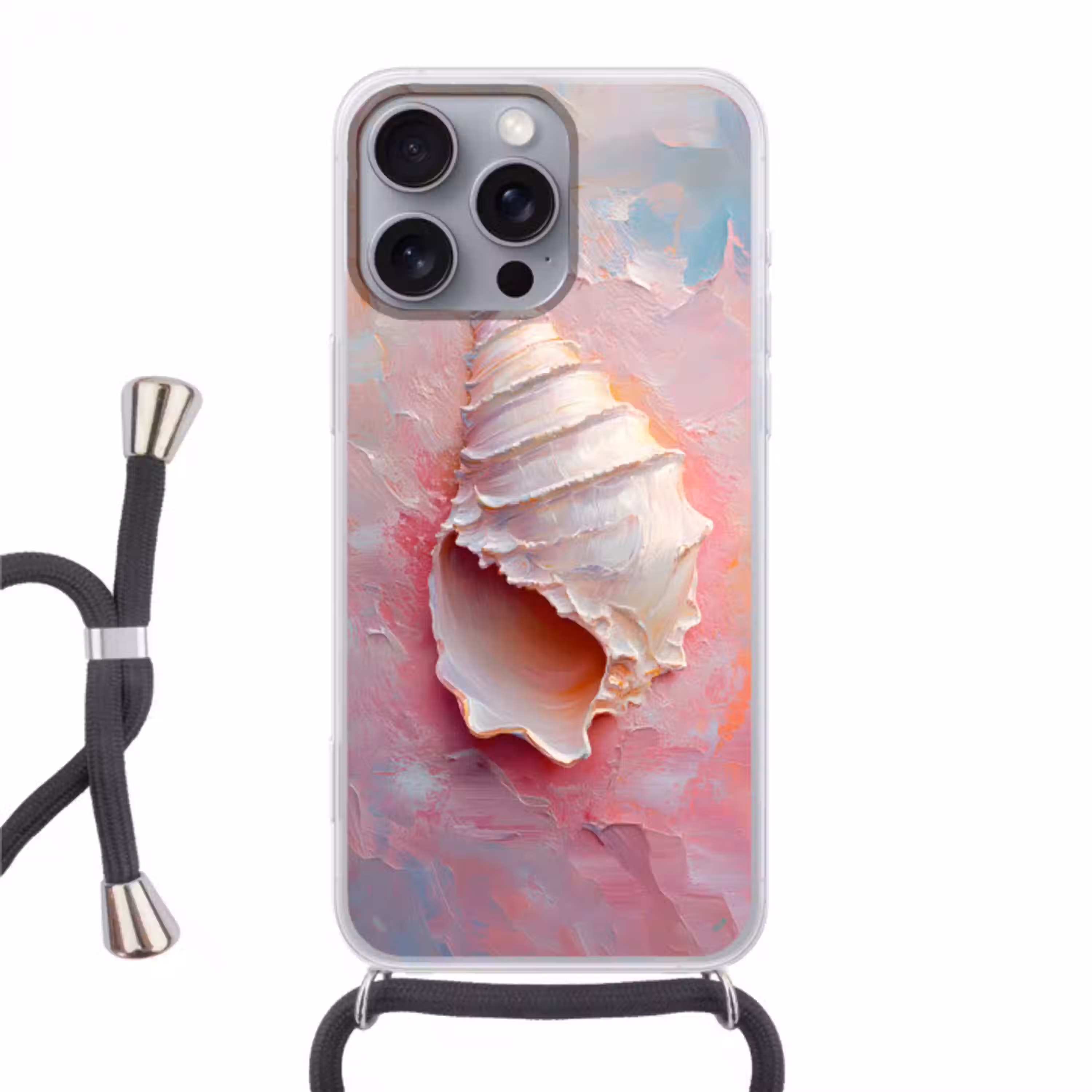 Schelp - Pastel - Pink Hoesje iPhone 16 Pro Max met koord klein -3d