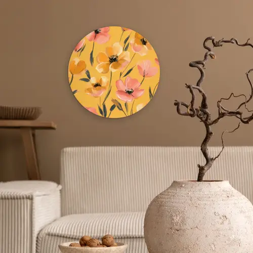 Bloemen - Geschilderd - Geel Wandcirkel plexiglas klein -sfeer1