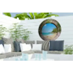 Strand - Zee - Doorkijk - Zomer Wandcirkel tuinposter met ringen klein -buiten2