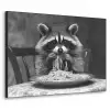 Wasbeer - Cute - Pasta - Tafelkleed - Zwart - Wit Textielframe - compleet frame klein -3d