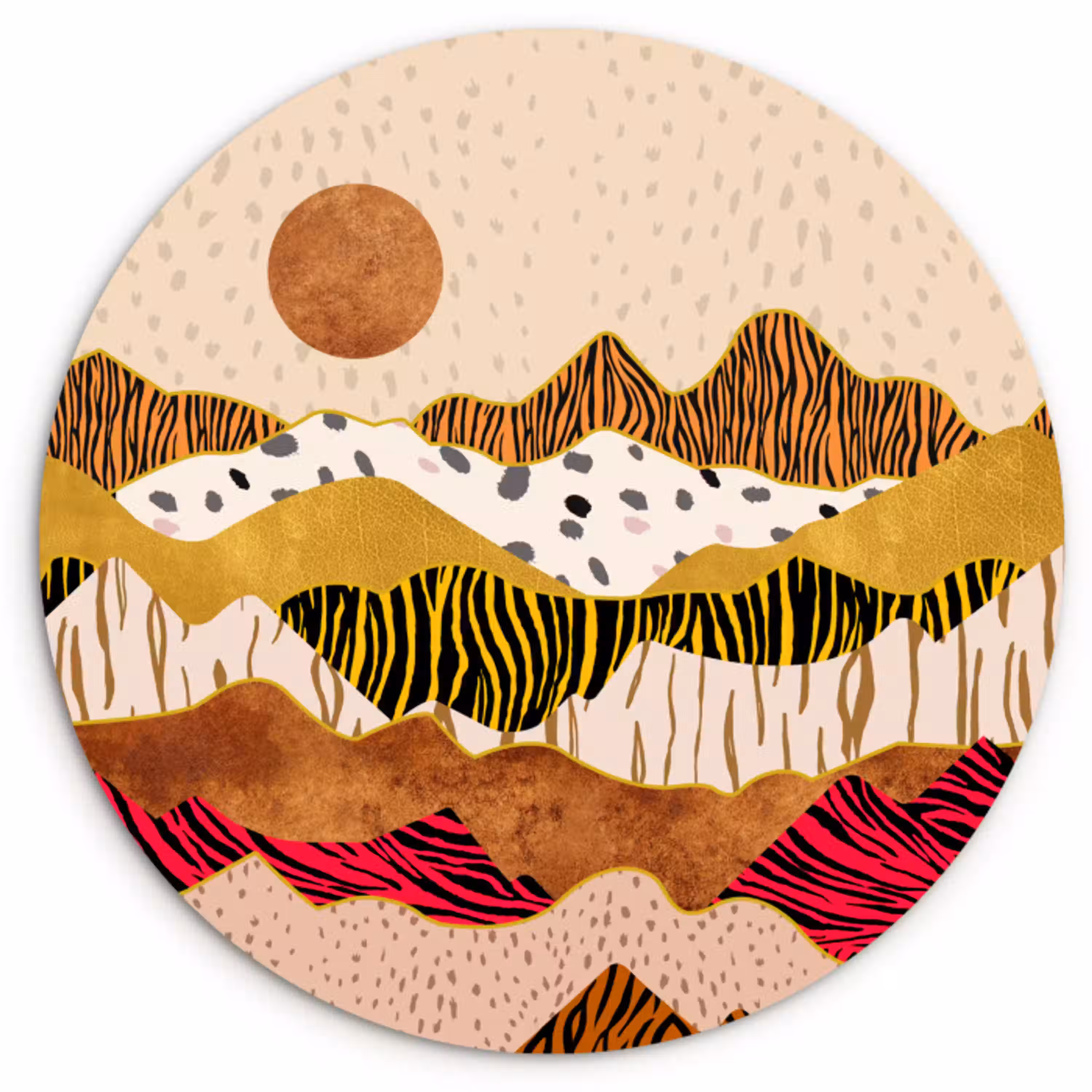 Tijgerprint - Pastel - Goud - Print - Tijger - Abstract Wandcirkel kunststof plaat 5mm dik klein -3d