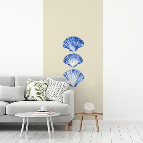 Schelpen - Blauw - Beige fotobehang vinyl groot -woonkamer